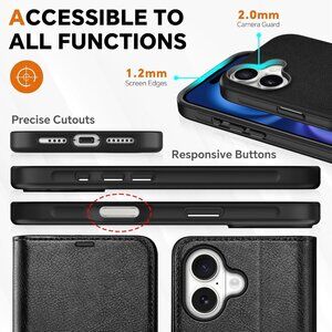 TUCCH Wallet Case for iPhone 16 Plus, [Detachable] RFID Blocking [4 Card Slots]